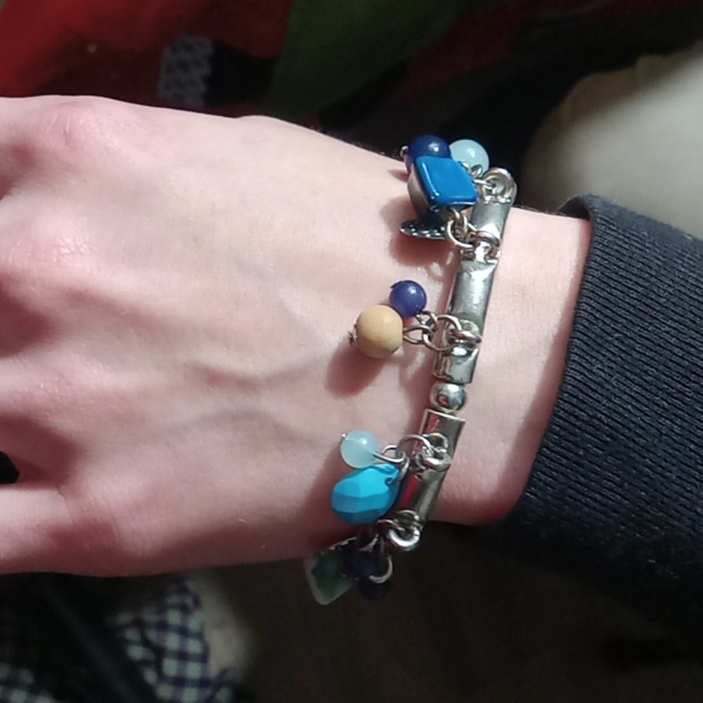 Blue and earth tone charm braclet